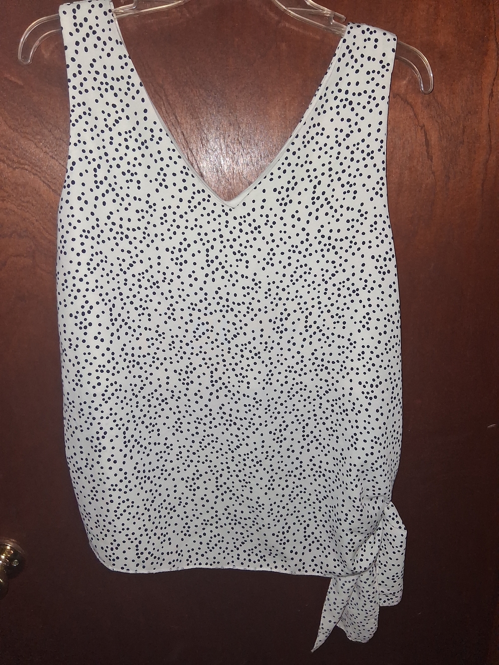 mts White Sleeveless V-Neck Polka Dot Side-Tie Top